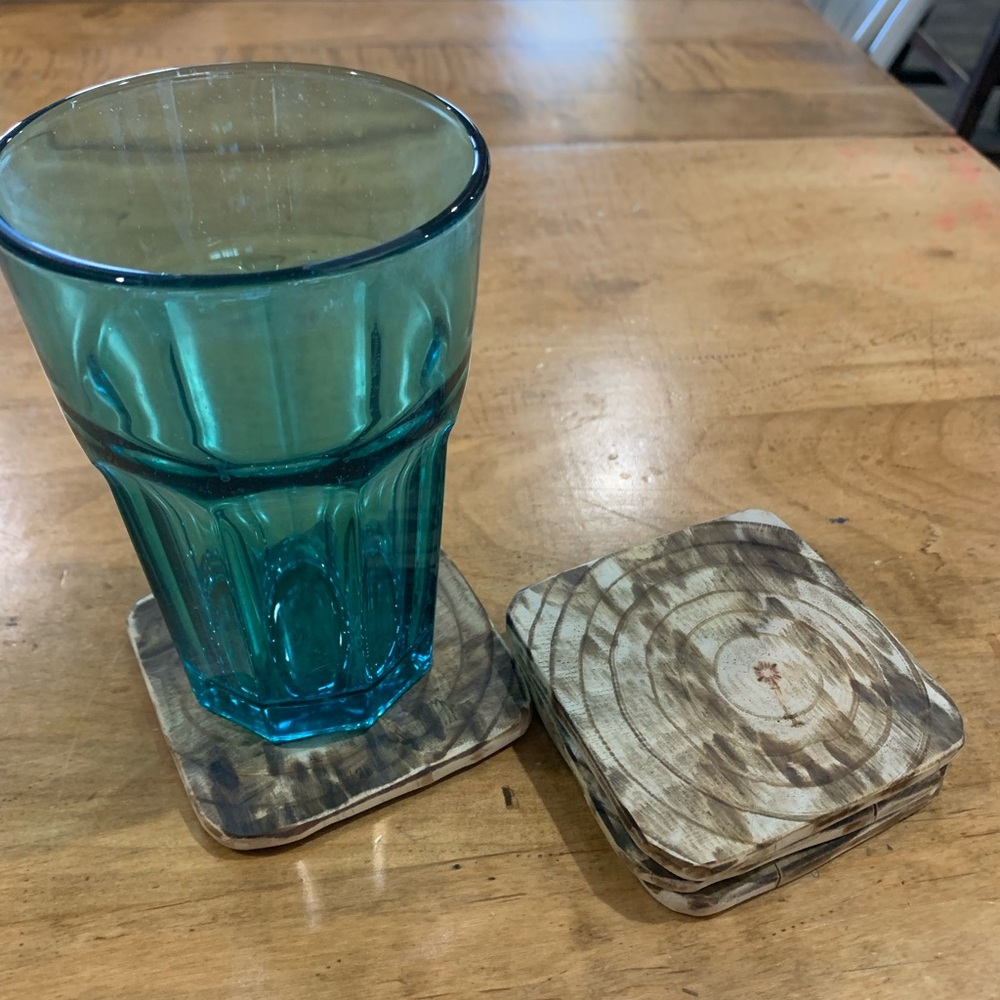 Rustic Wooden Coasters Set - Brown